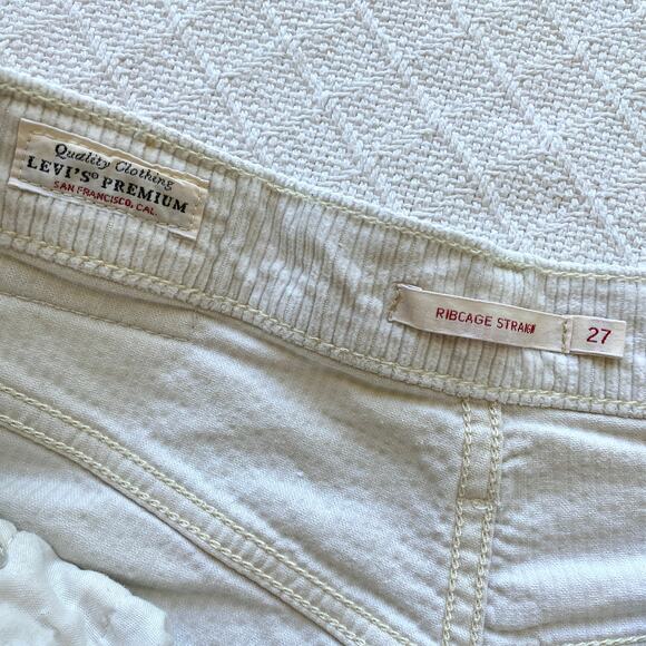 Levi’s Premium Ribcage Straight Leg Corduroy Pants Ivory Cream High Rise Size 27 - Picture 9 of 16